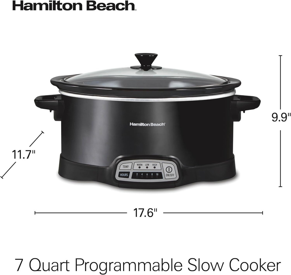 Portable 7 Quart Programmable Slow Cooker with Three Temperature Settings, Lid L