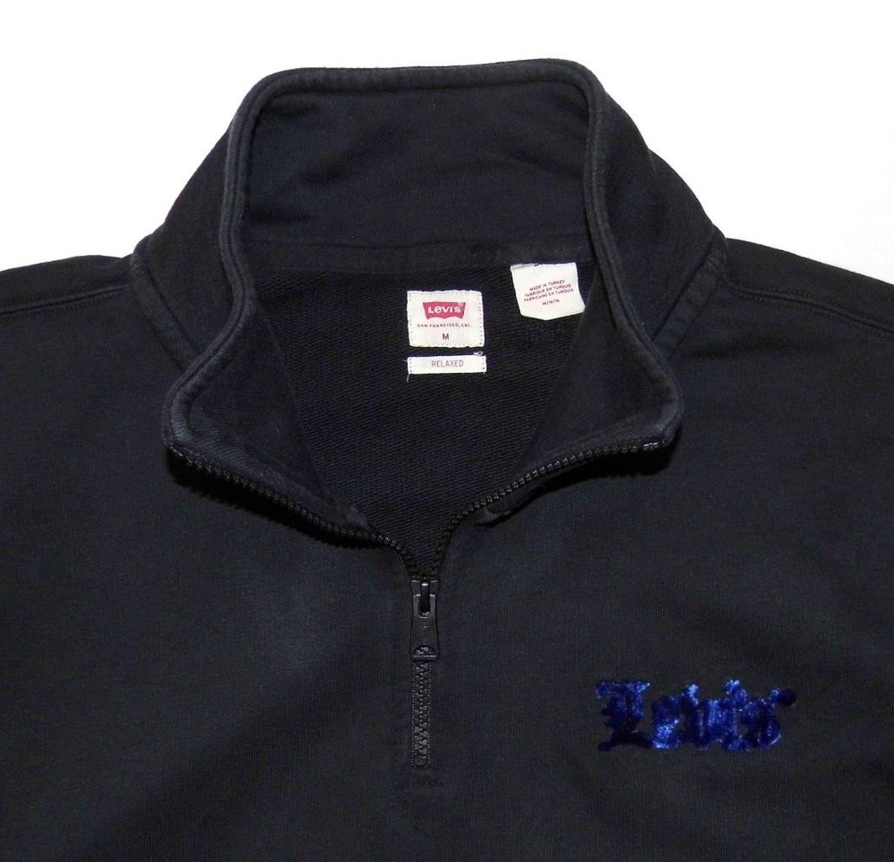 LEVI'S - Men's Relaxed Fit 1/4 Zip Pullover Sweatshirt Top - Medium - Black