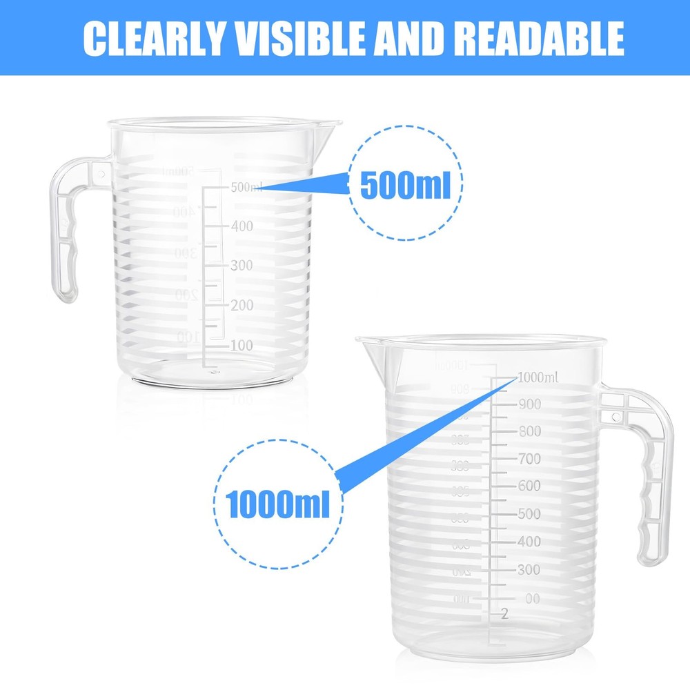 AskBed 2 Pack Measuring Cup Set, Includes 500Ml and 1000Ml Extra Large, Clear