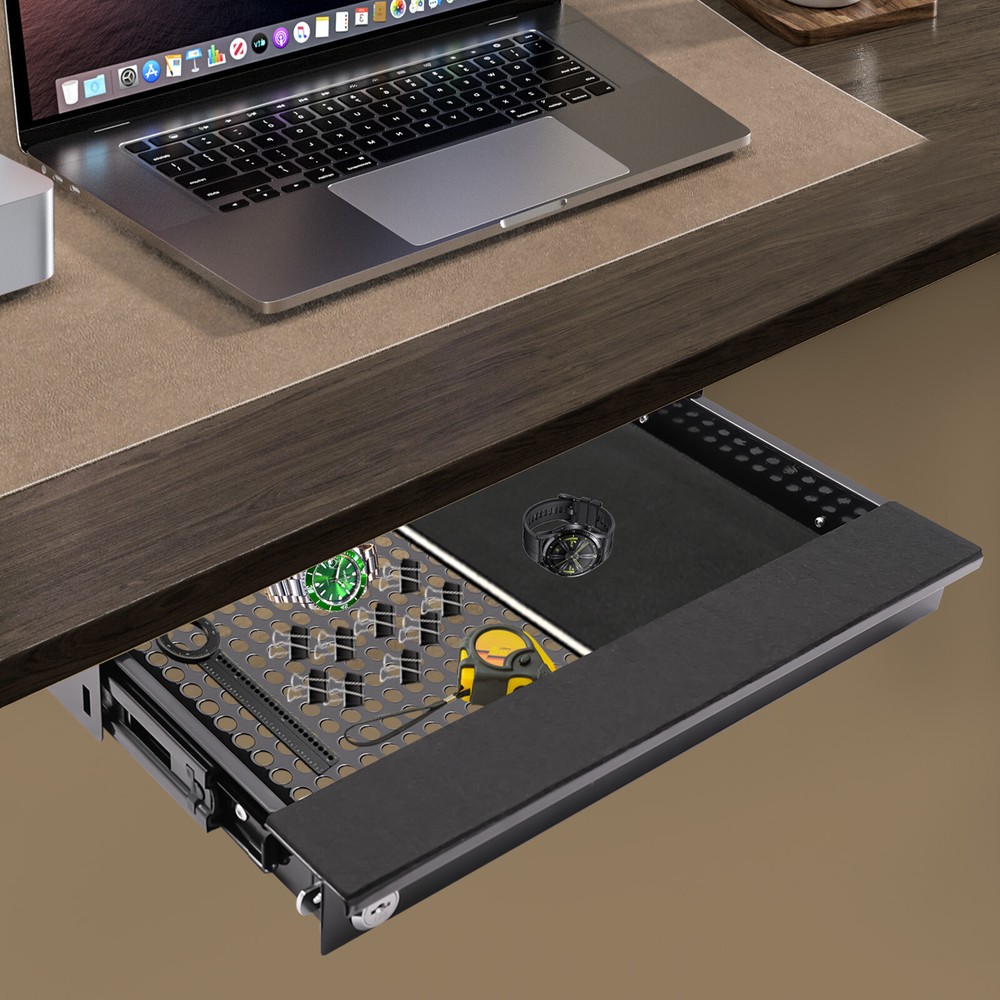 14” Modern Sliding Pull-out Drawer Storage Organizer for Standing Desks Black