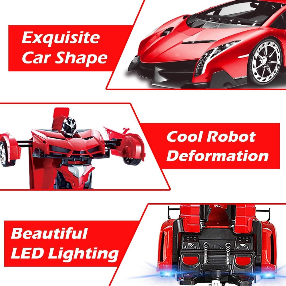 Remote Control Transform Robot Car Toy for Kids with Dazzling Light 360°Rotating