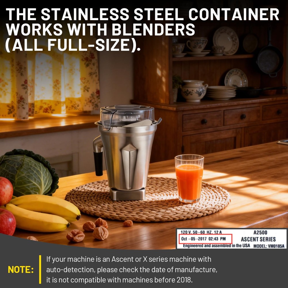 64oz Stainless Steel Container for Blender Pitchers, Compatible 64oz, Silver
