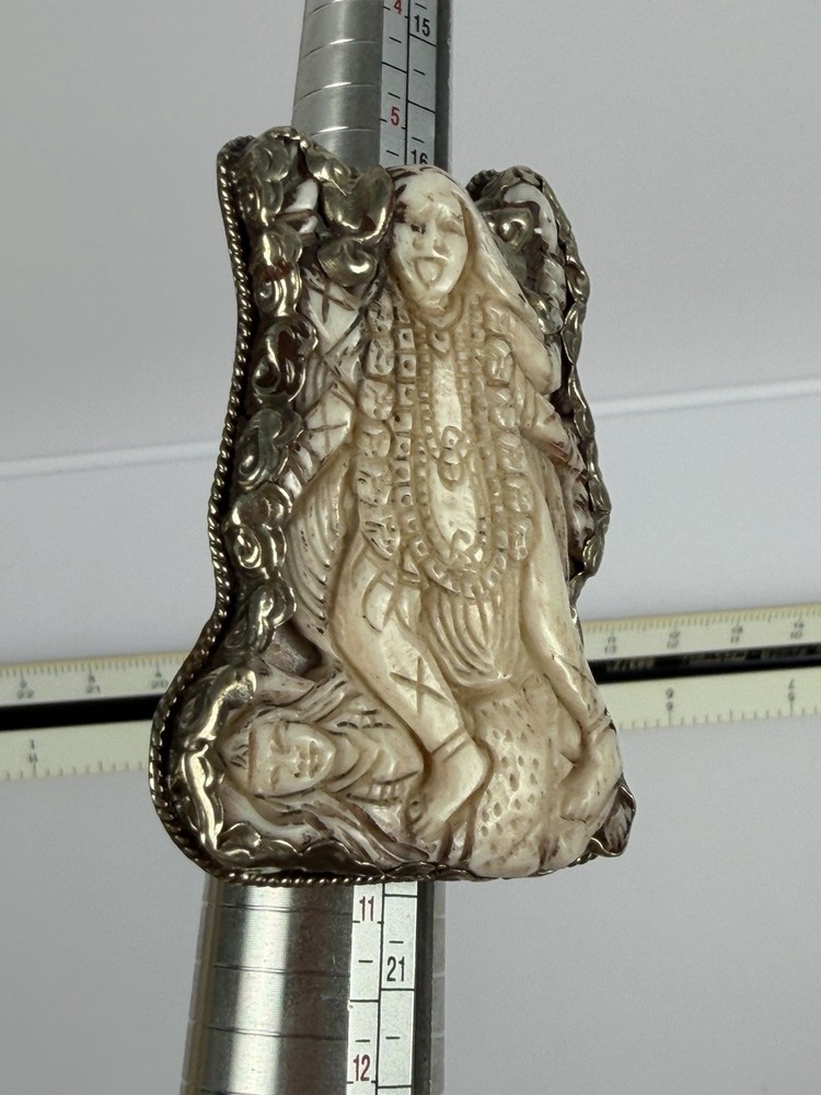 Handmade Nepalese Kali Goddess Bone & Silver Ring – Adjustable, 34.67g