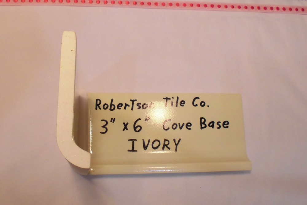 1 pc. Ivory - Yellow: Cove Base Ceramic Tile: Flat Top, Robertson Co. 3" X 6"