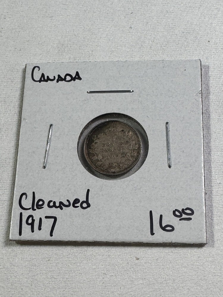 1917 Canada 5 Cents Small Silver Coin Cleaned