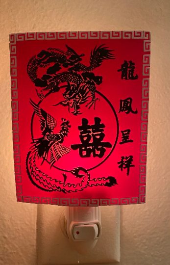 Dragon and Phoenix polyresin wall plug-in night light home decor'