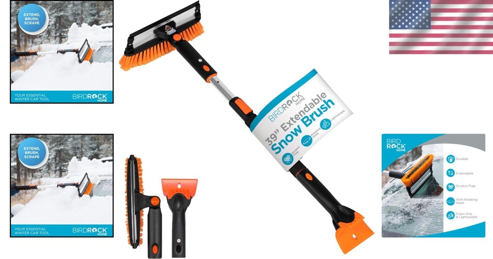 Versatile 39" Snow Brush with Double-Sided Head & Ice Scraper for Quick Clearing