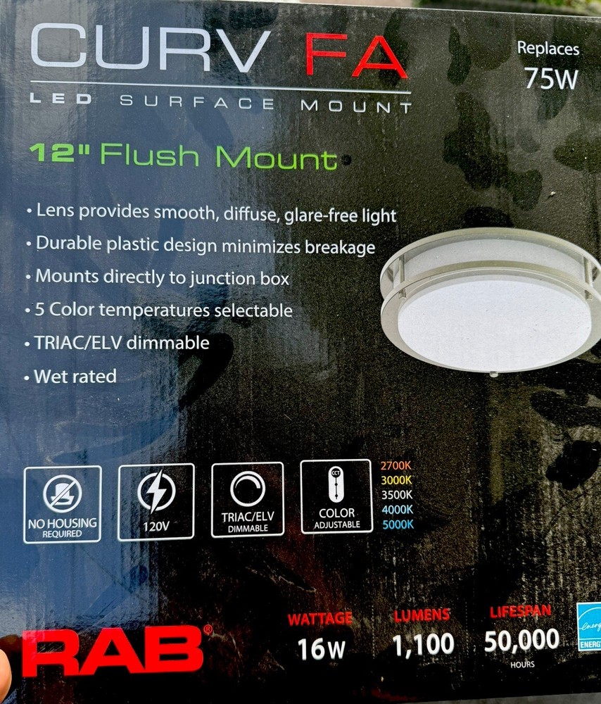 RAB 16 Watt 12 Inch Round CURV LED Surface Mount light- CCT Selectable