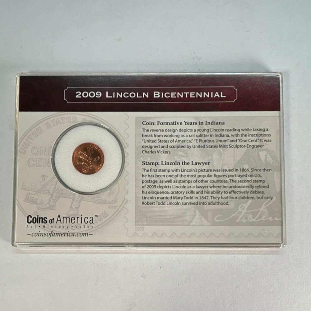 2009 Lincoln Bicentennial Cent Formative Years Coin & Stamp Set Small Cent RD