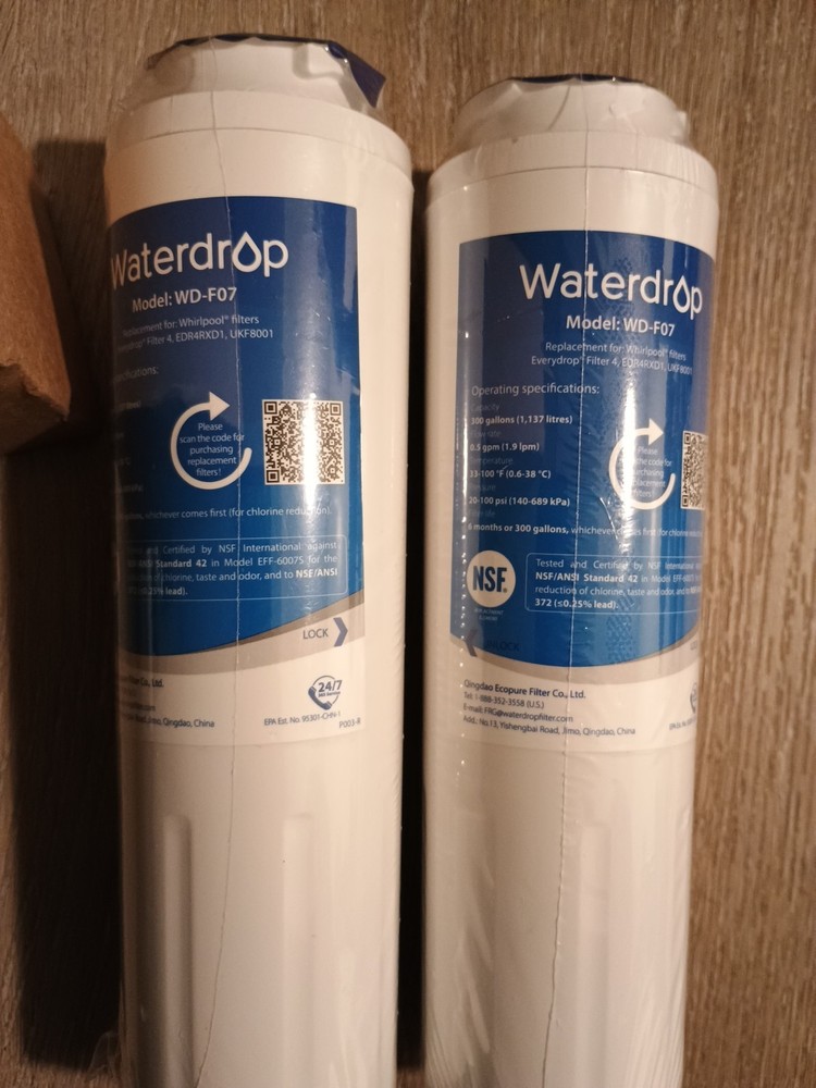 2 Waterdrop WD-F07 Refrigerator Water Filter Sealed Kenmore Maytag Whirlpool