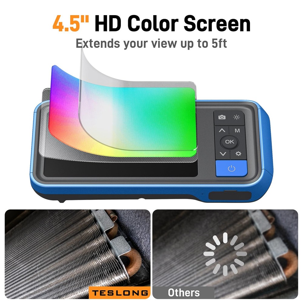 Telescopic Endoscope Inspection Camera with Screen & Light, 4.5" IPS Display ...