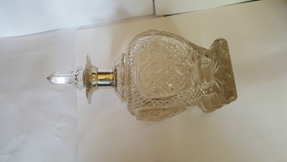 Cut Glass Scent Bottle with Silver Collar - dated 1907