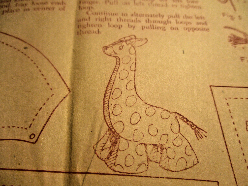 Vtg Transfer Pattern 15" Toy Soft Giraffe & Donkey Transfers