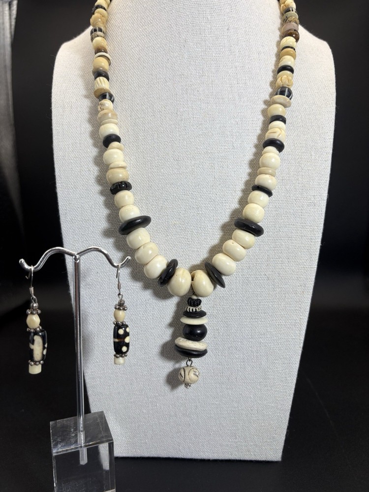 Bone Bead Necklace And Earring Set