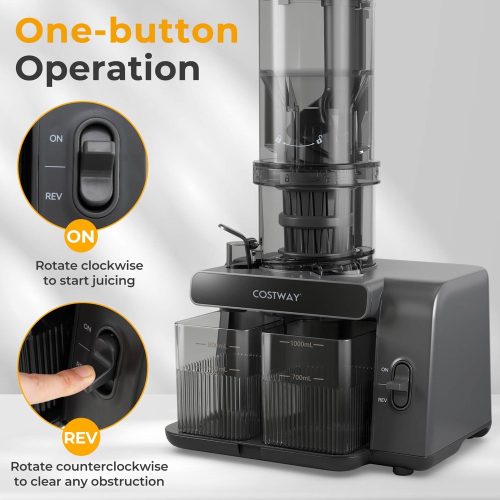 Cold Press Juicer Machine Professional Slow Masticating Juicer w/ Reverse Button
