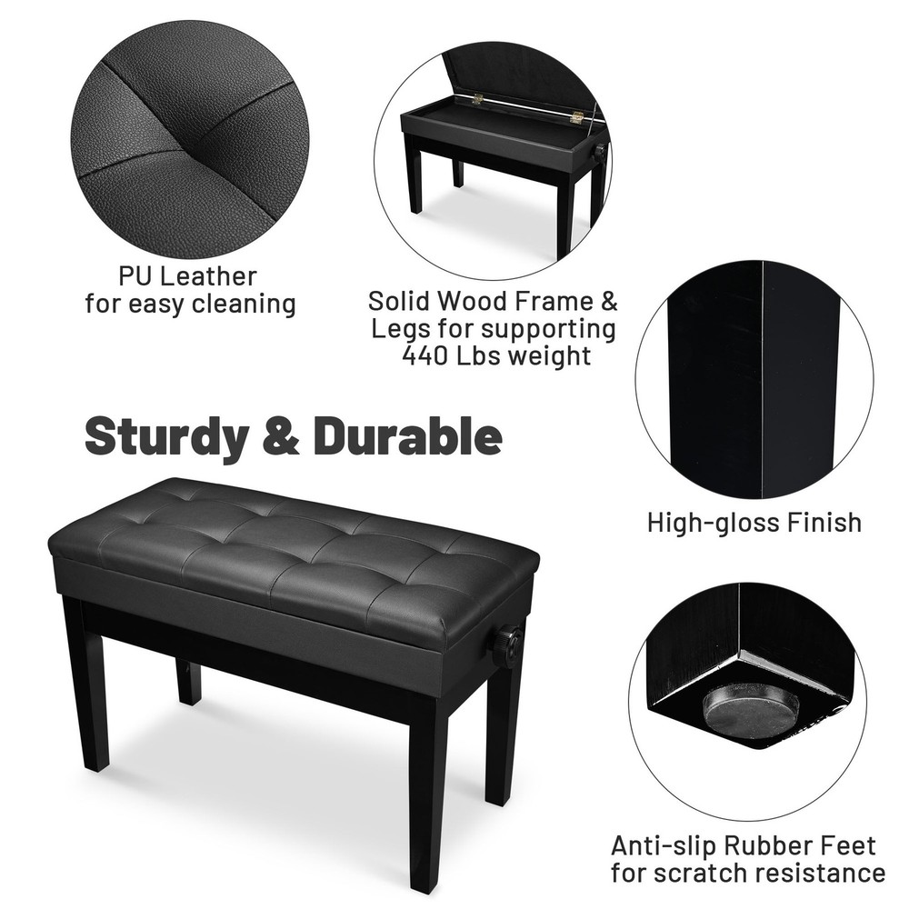 Yescom Adjustable Piano Bench with Storage PU Leather Cushion Keyboard Stool