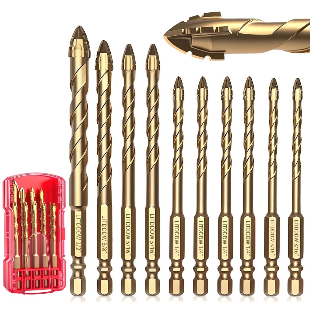 10pcs Masonry Drill Bit Set,Concrete Drill Bit Set,Four Blade Serrated Eccent...