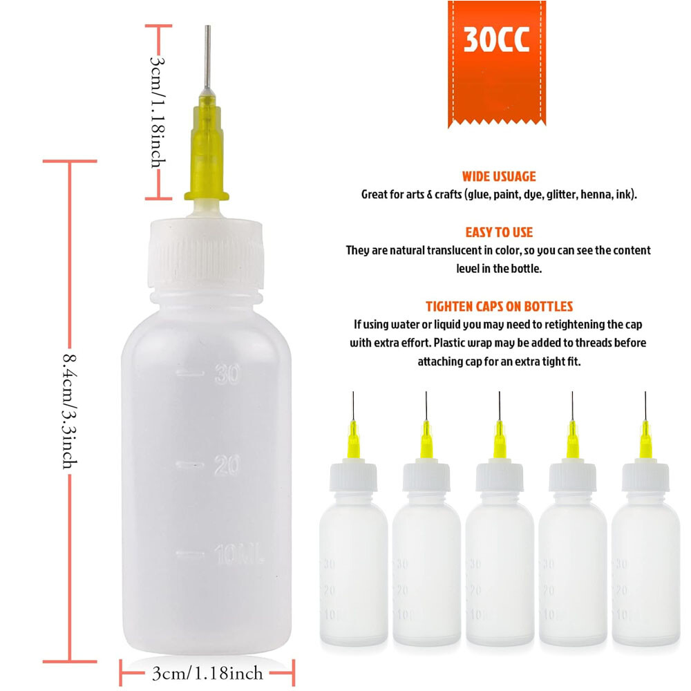 20PCS 30ml Quality Empty Needle Tip Squeezable LDPE Plastic Bottles - WHITE CAP