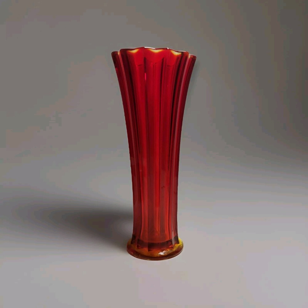Amberina Ruby Glass Vase 12" Tall Viking, L E Smith?