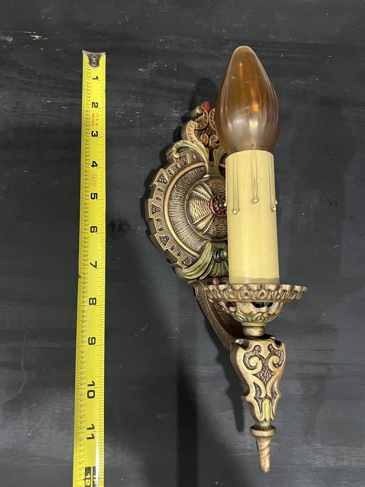 Great Pair Antique Wall Sconces Polychrome Finish 30J