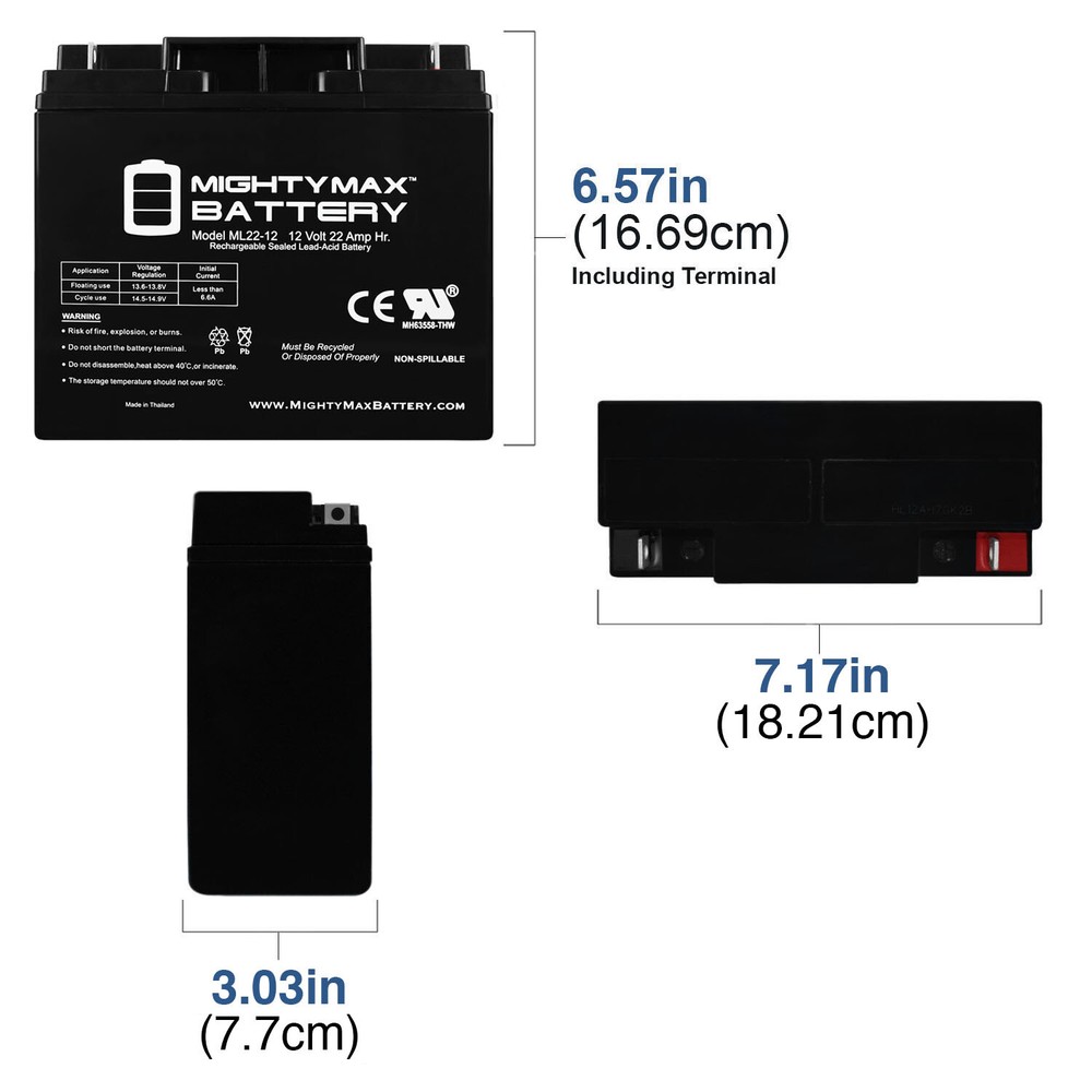 Mighty Max 12V 22AH SLA Replacement Battery for SEL CB19-12