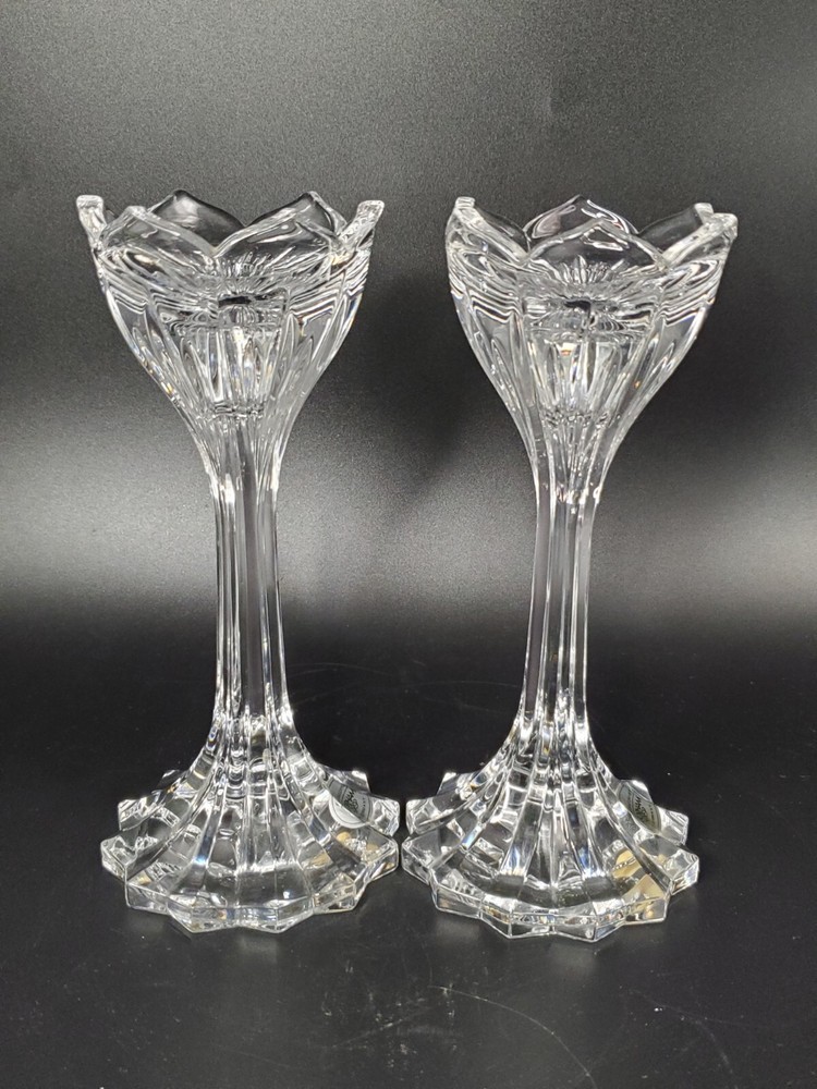 Gorham Pair Full Lead Crystal Lotus Candlesticks Made in Germany