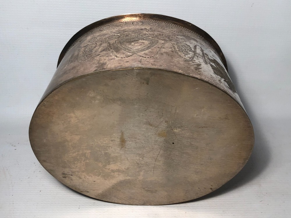 Vintage Silver Plate Copper Tea Caddie Container Engraved Design