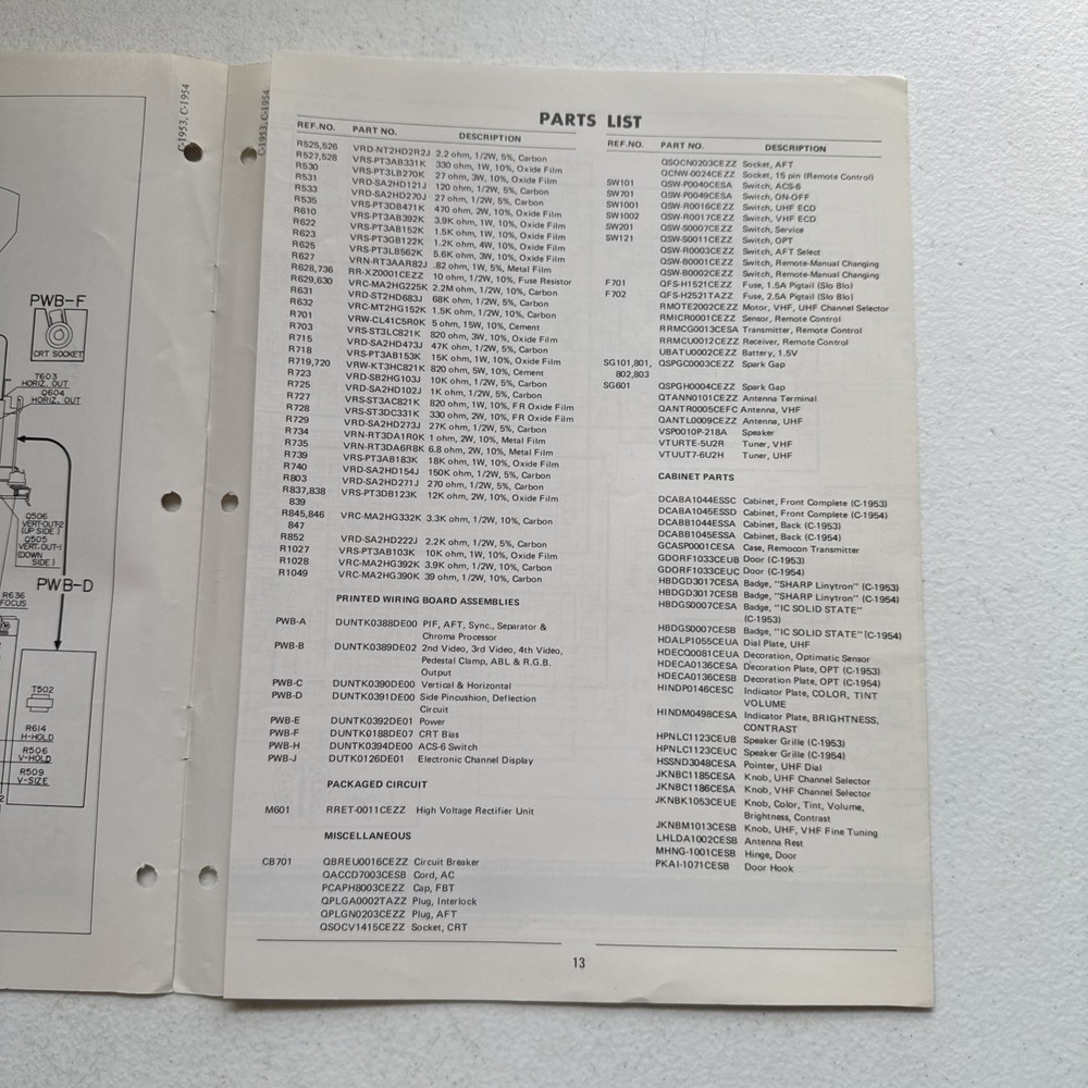 Sharp Electronics Color Television Models C-1953 & C-1954 Service Information