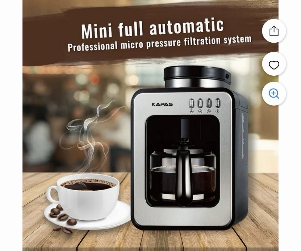 KAPAS Mini Automatic Coffee Machine With Grinding Function, Programmable Timer
