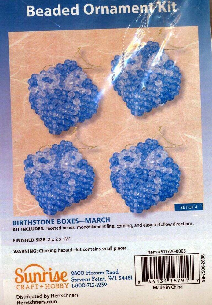 NIP!!! BEADED ORNAMENT KIT BIRTHSTONE BOXES--MARCH MAKES 4