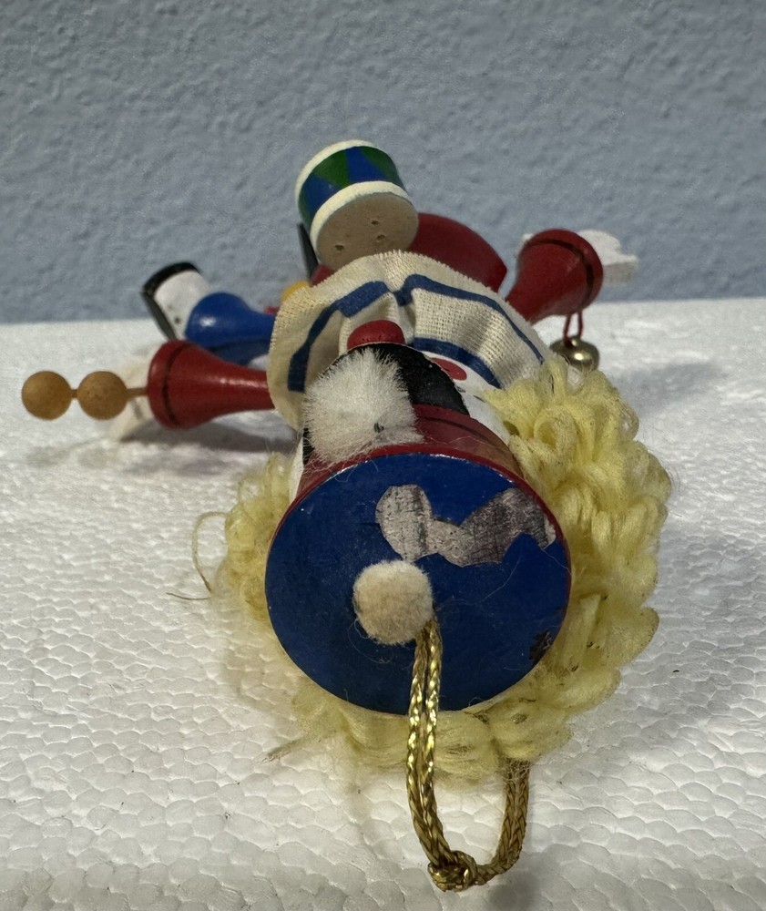 Vintage Clown Wooden Jumping Jack Pull String Ornament