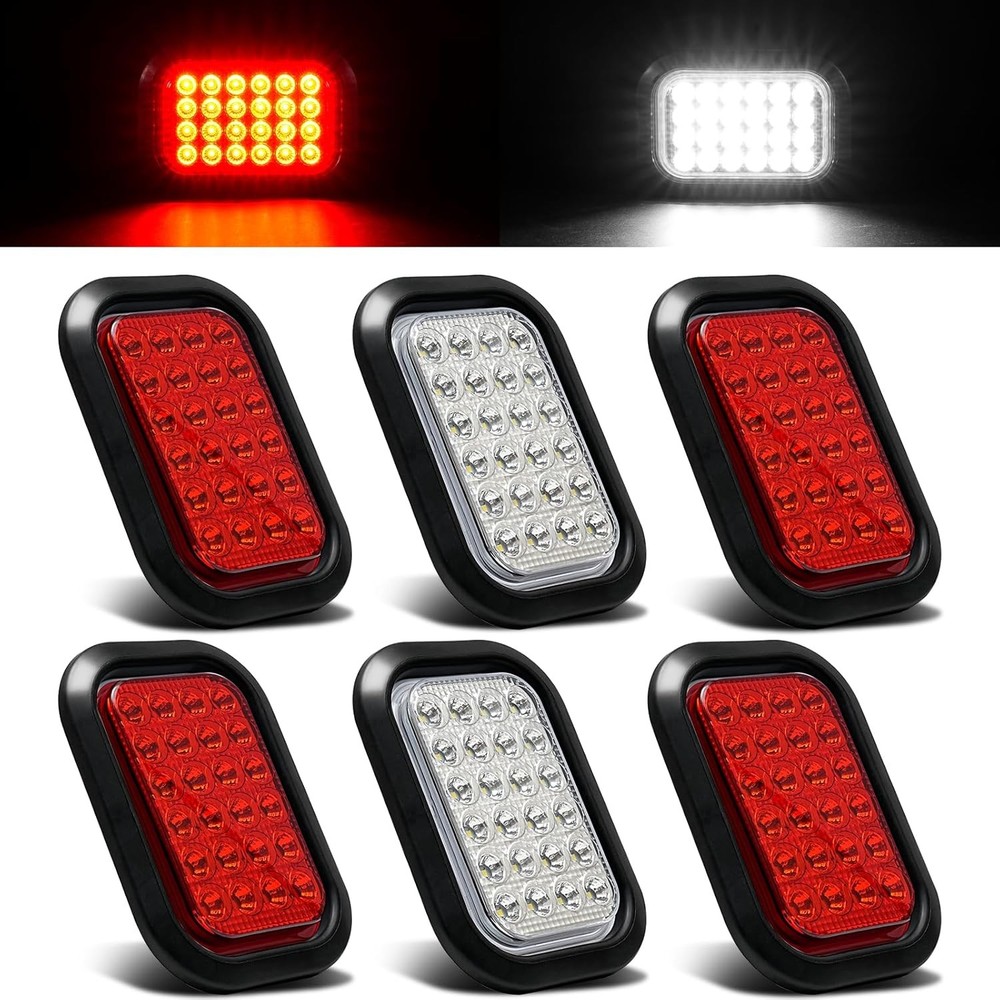 LED Trailer Light Kit 6 Pc Red White Rectangle New