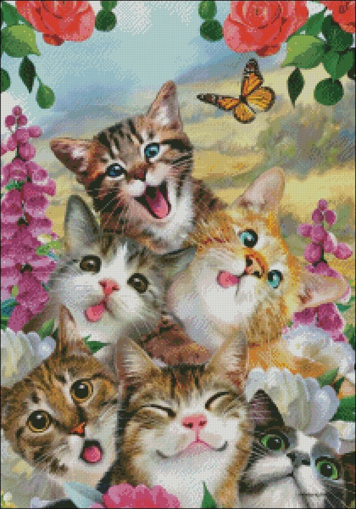 Cat Selfie - Chart Needlework DIY DMC Color Counted Cross Stitch Patterns