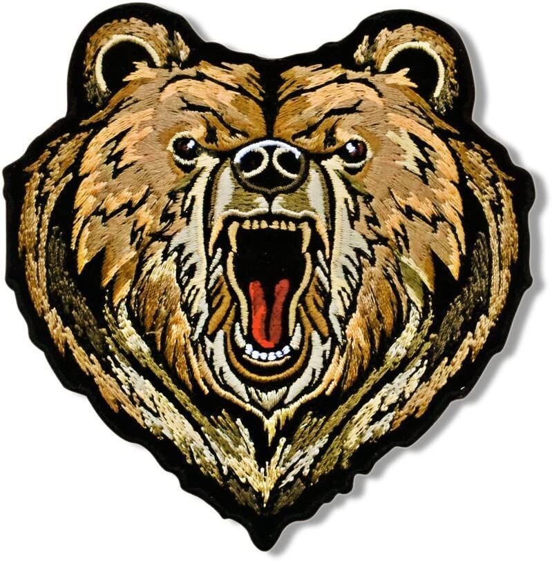 WILD BEAR HEAD GRIZZLY BEAR EMBROIDERED PATCH - 2PC BUNDLE - 4.0 INCH