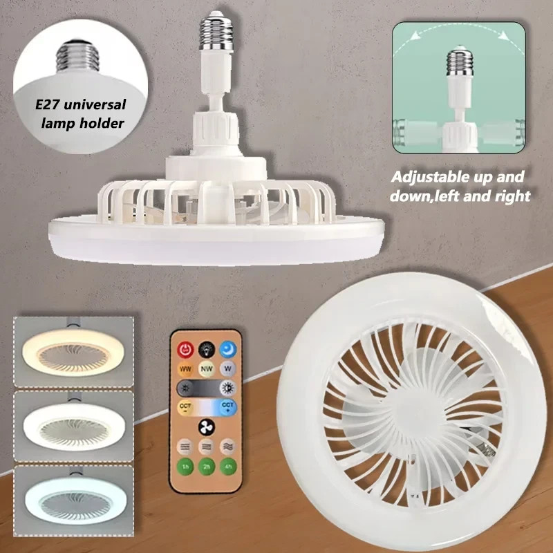 10" Adjustable E27 Socket Ceiling Fan Dimmable LED Light Remote Cooling Fan Lamp