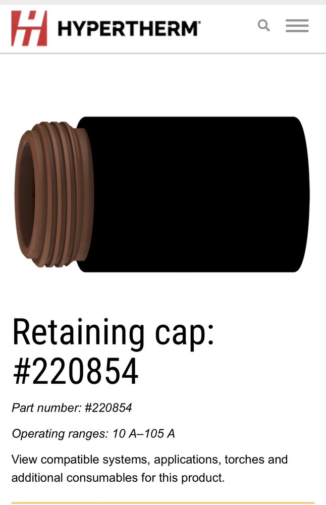 Hypertherm 220854 Retaining Cap