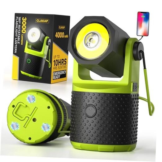 LED Camping Lantern, 3000Lumens Rechargeable 180°Rotatable Flashlight