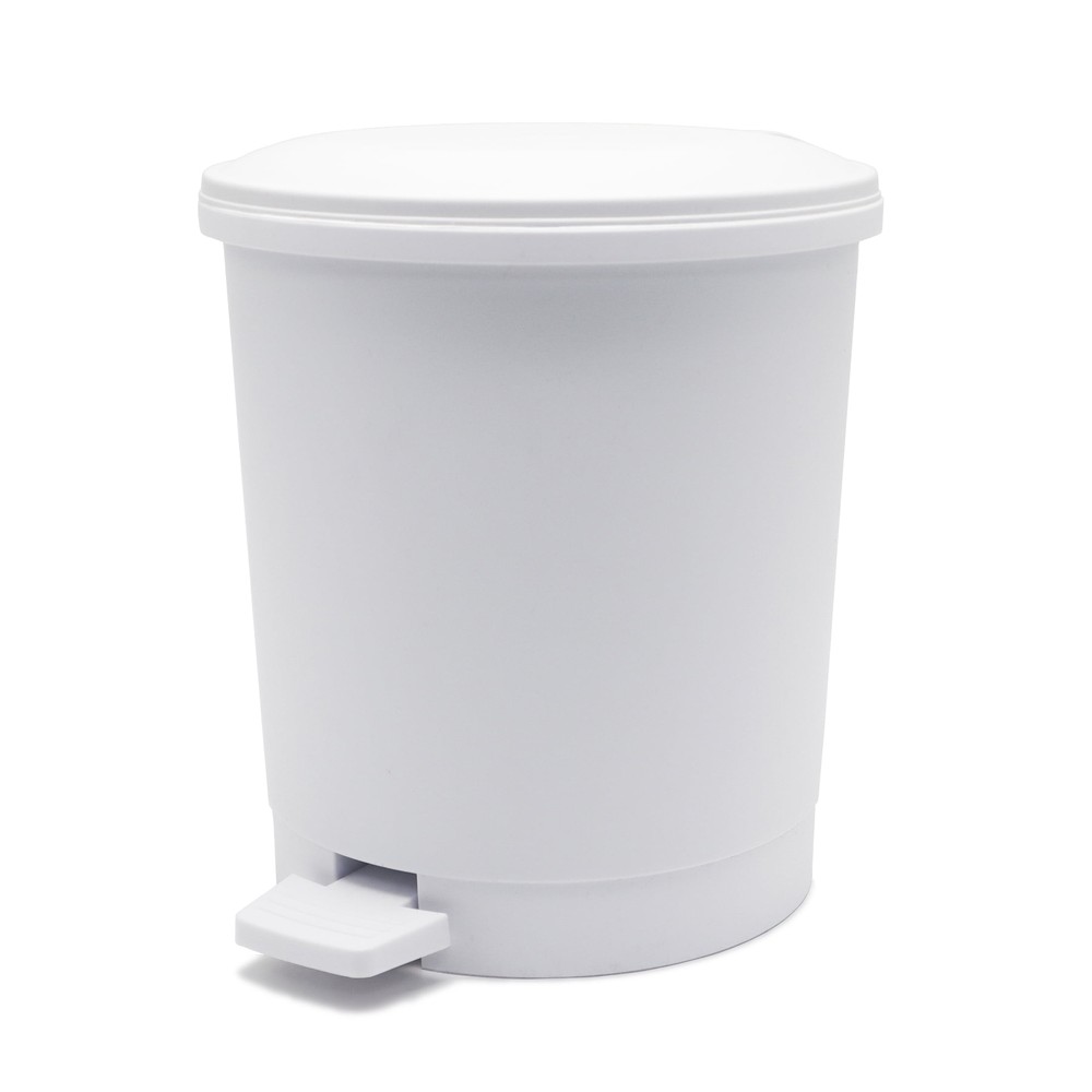 1.5 Gallon Round White Plastic Indoor Step Trash Can for Bathroom，White