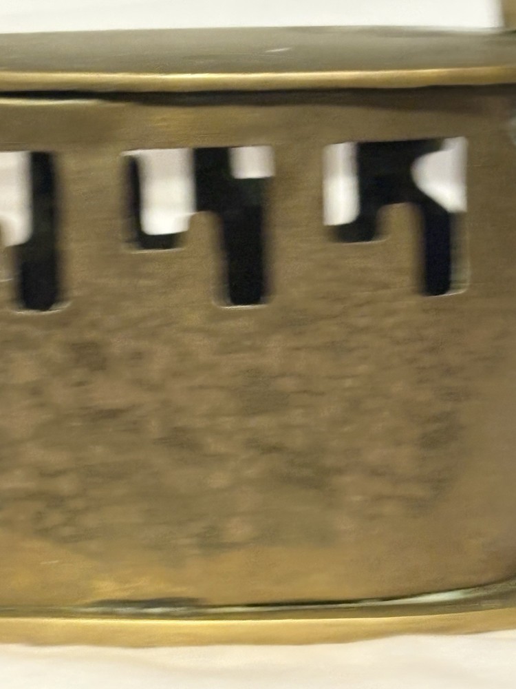 Antique Solid Brass Coal Iron Pottery Handle Dutch Delft White And Blue Handle