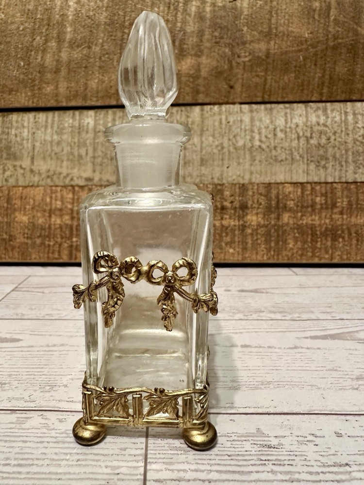 Vtg APOLLO STUDIOS Ormolu Caddy w/2 Crystal Perfume Bottles Vanity Set READ