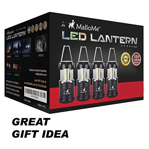 LED Camping COB Lantern Flashlights - Super Bright 4 Pack Medium (350 Lumens)