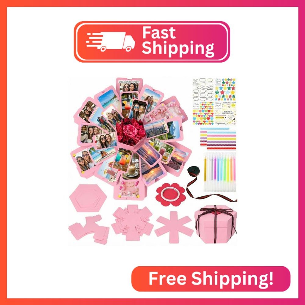 Koogel Explosion Gift Box, Pink Explosion Gift Box Set with Scrapbooking Accesso