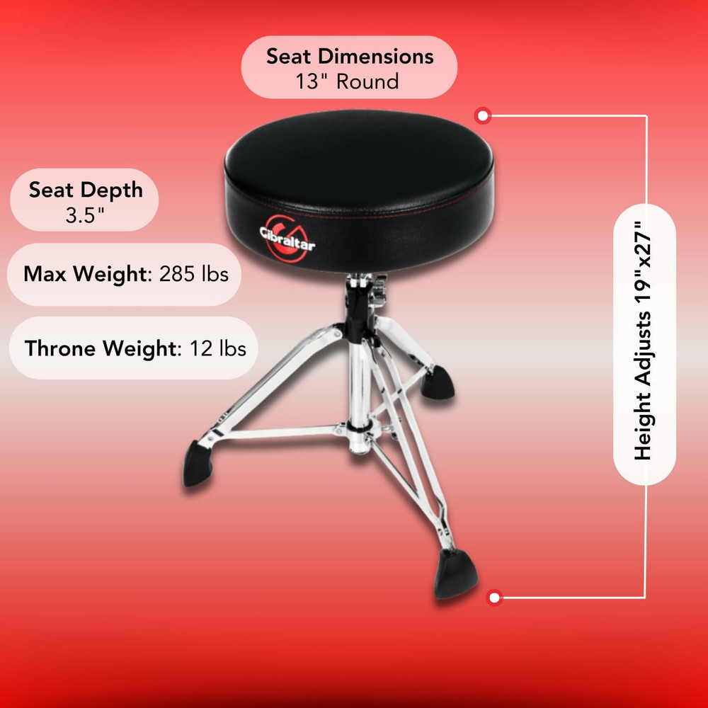 Drum Throne with Adjustable Height, round Seat, Double-Braced Stool, Comfortable