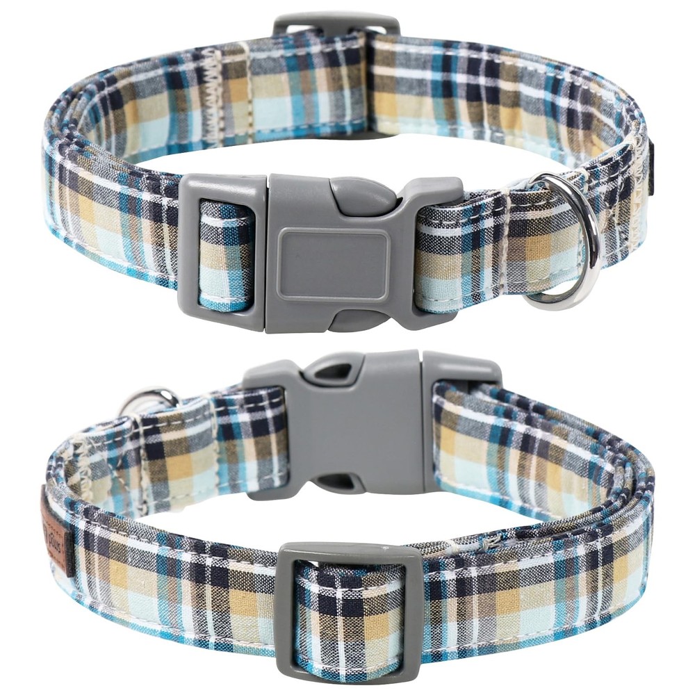 Dog Cat Collar Bowtie Grid Pattern Plastic Buckle Adjustable Small Medium Pet