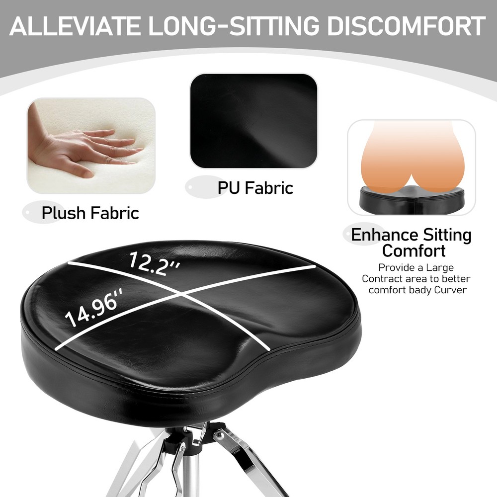 Drum Throne with Backrest,Heavy Duty Adjustable Drum Seat Saddle & 5A Drumsticks