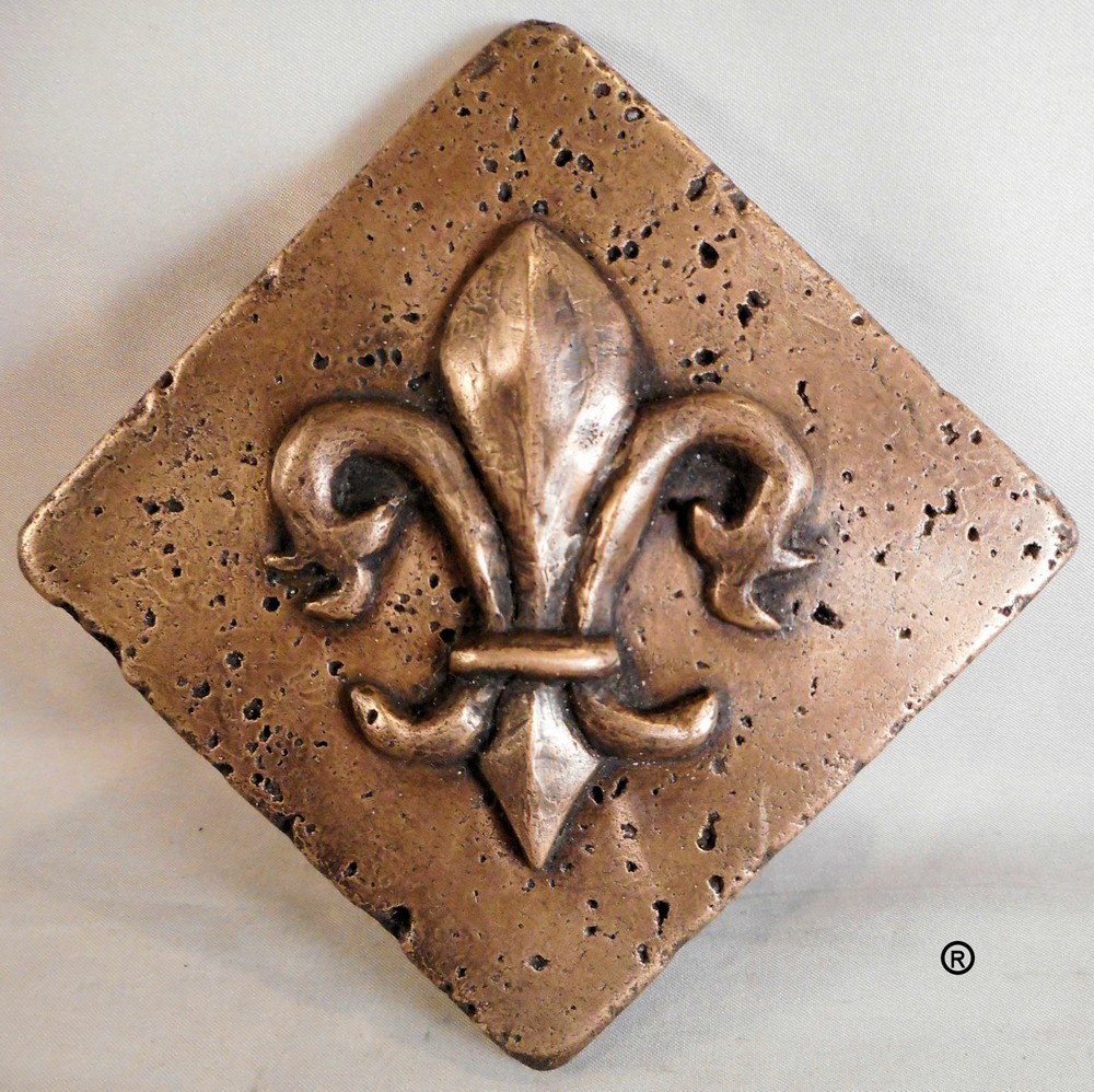 Bronze Fleur d' Lis Diagonal 4"X4" Decorative Wall Tile