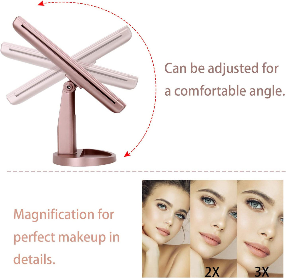 Tri Fold LED Makeup Mirror 21 LED Lighted Vanity Mirror 3X 2X 1X Touch
