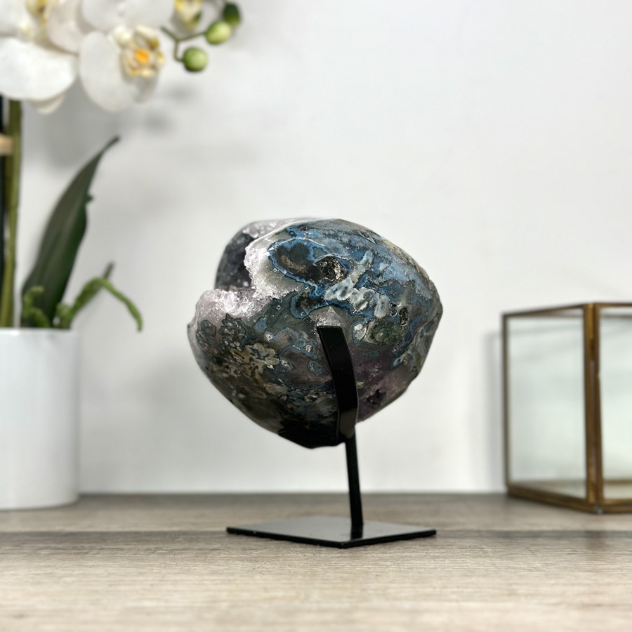 Natural Agate Stone Geode on Stand. MWS2854