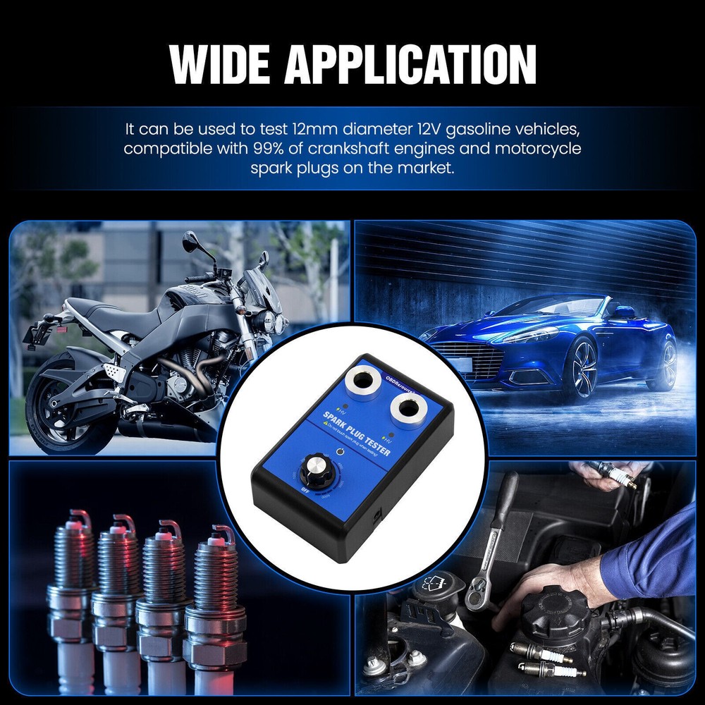Double Hole Detector Ignition Spark Plug Tester Analyzer 110-240V for 12V Car