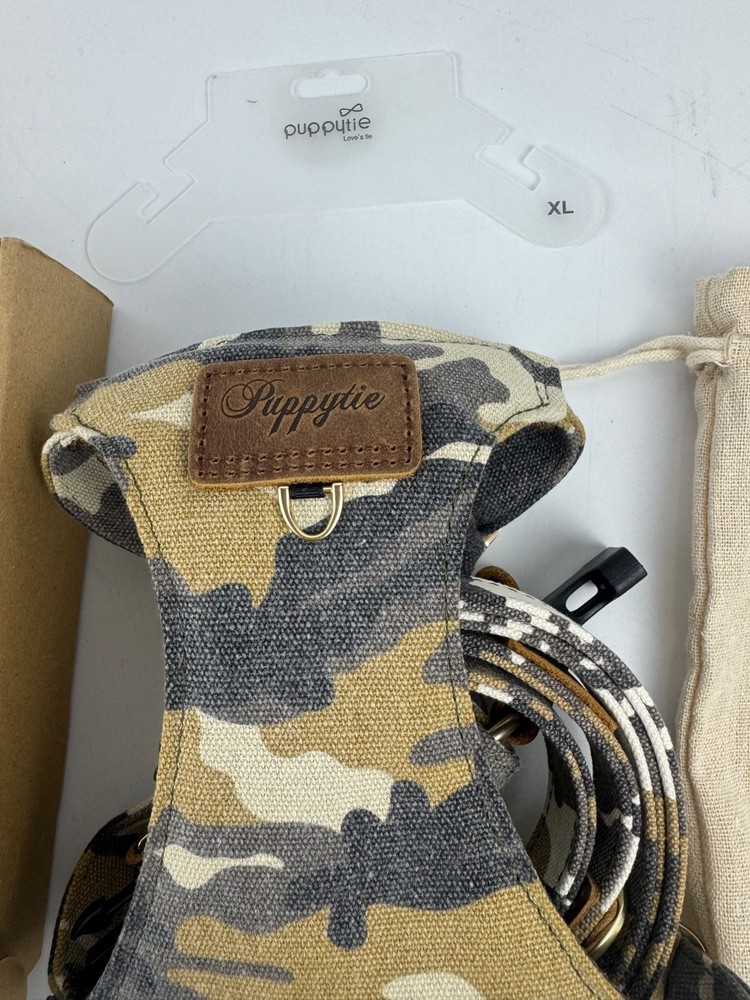 Puppytie Dog Harness & Multi-Function Leash Set Camouflage Brown XL